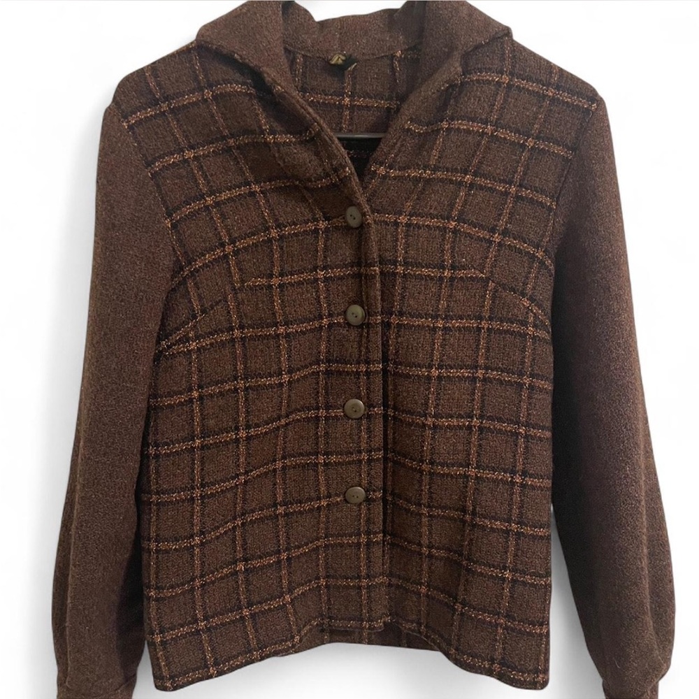 Brown Plaid Button-Up Jacket